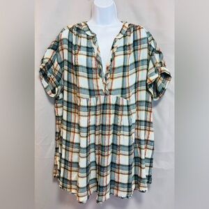 Free People Women Top Tunic Plaid Multicolor‎ Blouse Sz Medium